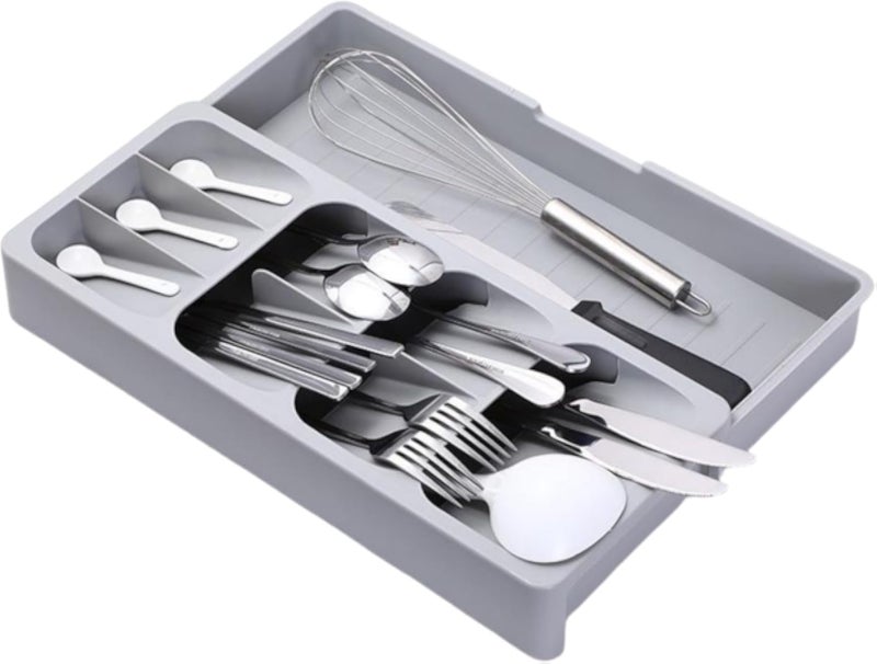 Modern Minimalist Silverware Drawer Organizer, Expandable Silverware Organizer Storage Tray, Kitchen Drawer Holding Flatware, Kitchen Utensil Organizer for Silverware, Spoons, Flatware, Knives